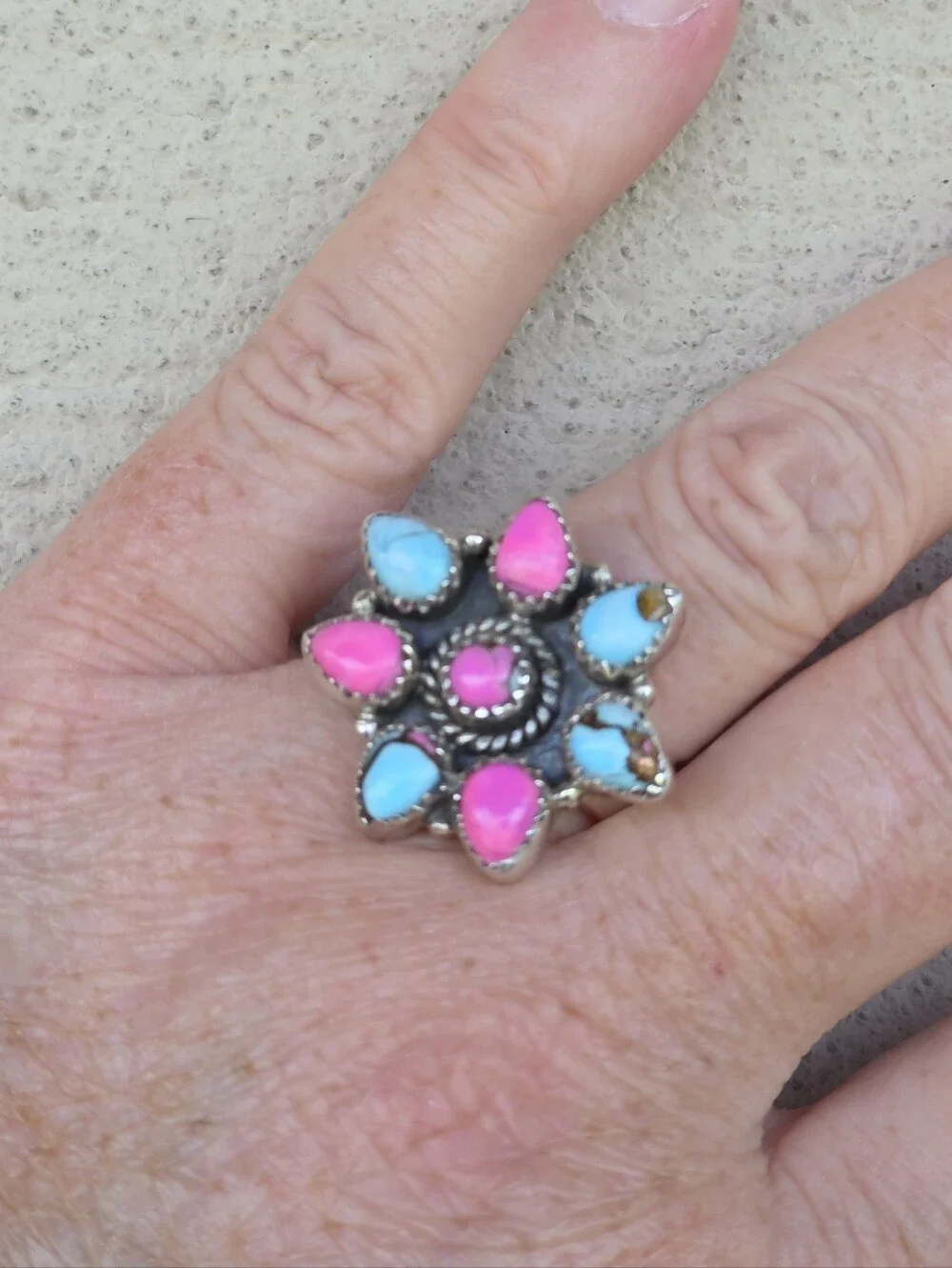 Cotton Candy Turquoise Gemstone Ring In 925 Sterling Silver (Adjustable)
